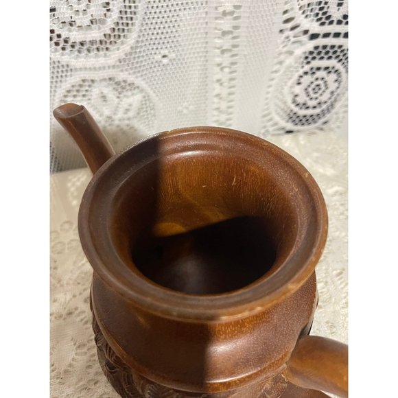 Vintage Genuine Monkey Pod Wood Tea Pot Hand Carved - Picture 4 of 5